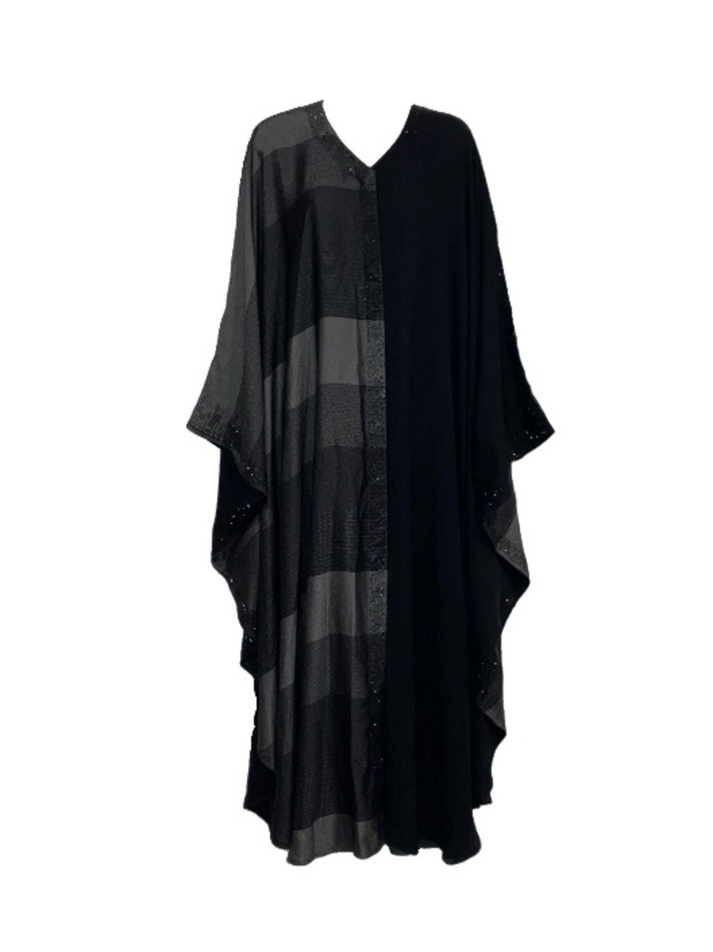 Black Beaded Abaya Gown Islamic Dress Cloak Robe Butterfly Kaftan Cover Up Maxi.